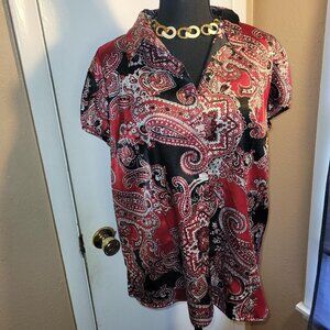 Cato Red, Black & White Paisley Satin Top XL
